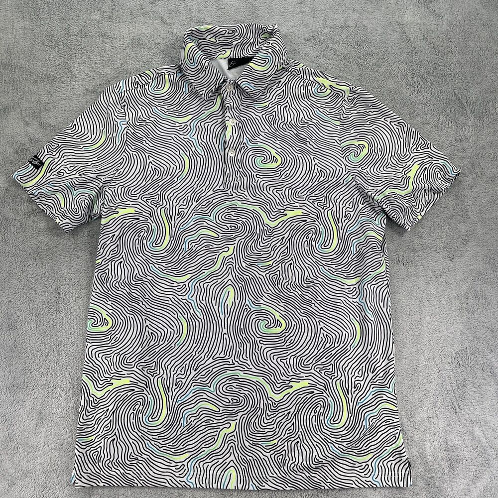 Sunday Swagger Polo Shirt Mens Medium Black White Ripple UPF 40 Performance Golf